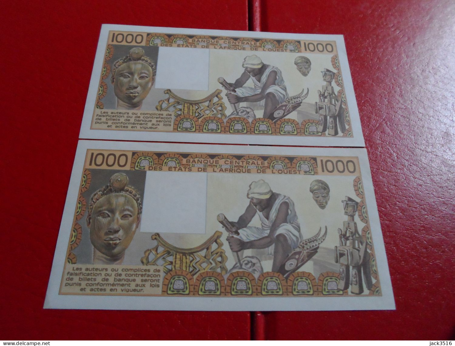 2 Billets 1000 Francs Côte D'ivoire 1981 Neuf/spl/unc Suite De 2 - Otros – Africa