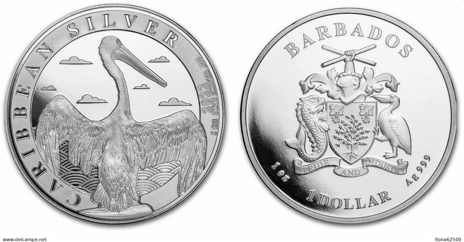 BARBADES . 1 DOLLAR . PELICAN . 1 ONCE D'ARGENT 2022 . - Barbados (Barbuda)