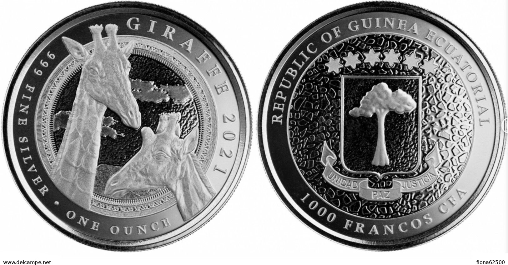 GUINEE EQUATORIALE .100 FRANCO CFA . GIRAFFE . 1 ONCE D'ARGENT . 2021 . - Aequatorial-Guinea