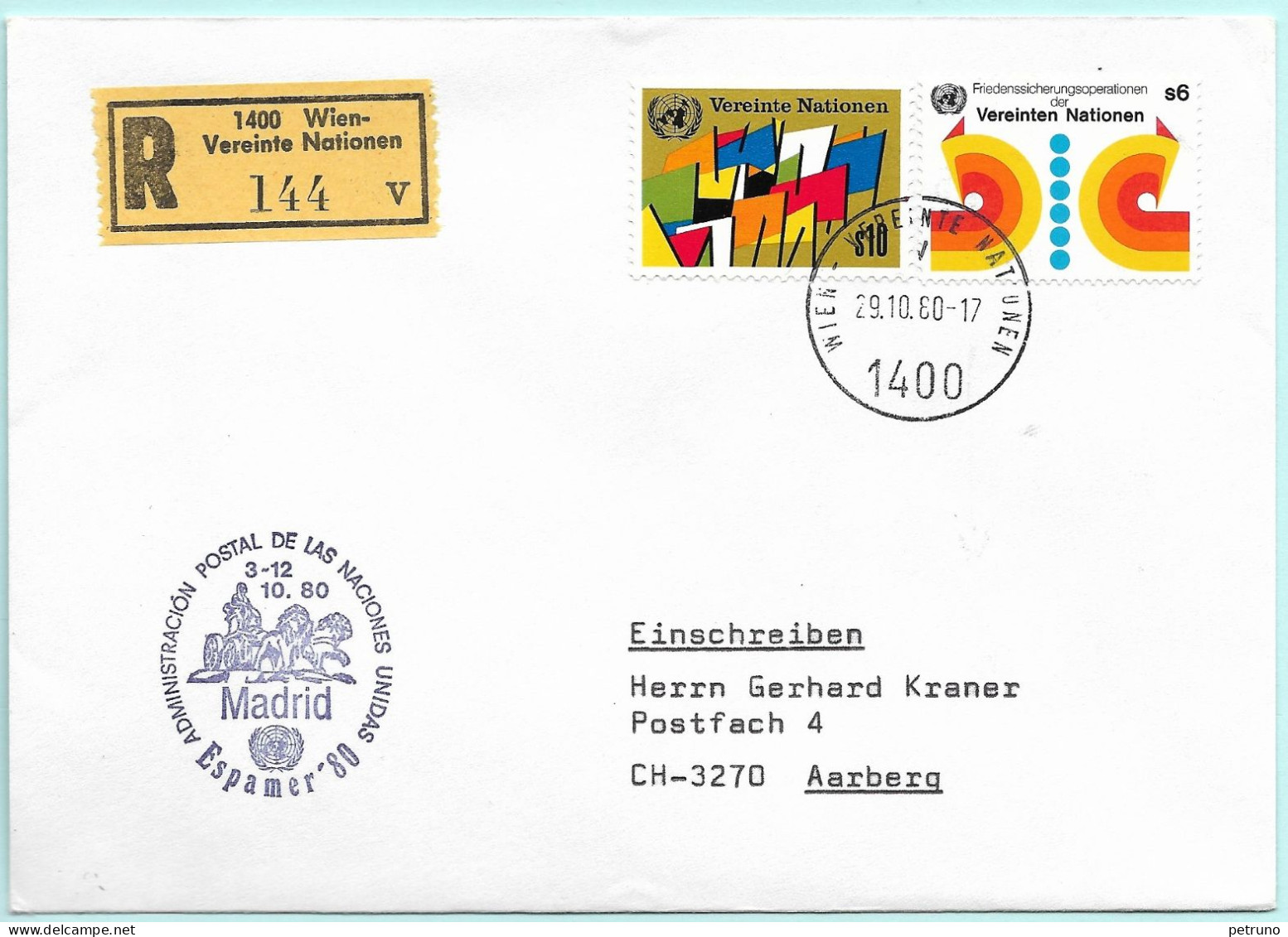 UNO-Wien R-Brief Espania 80 Madrid E Erinnerungsstempel MI-No 93 - Brieven En Documenten