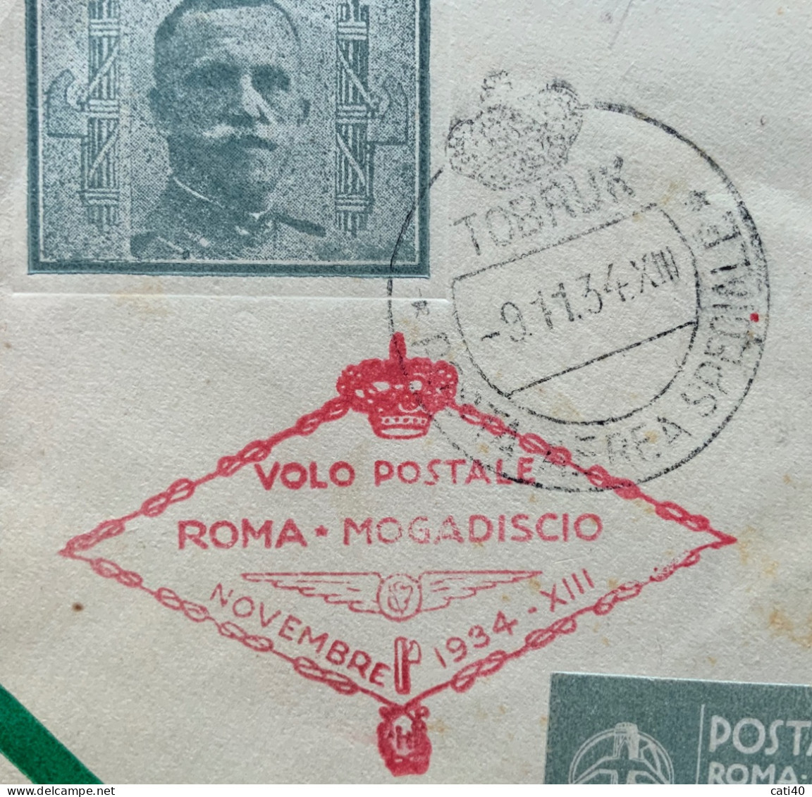 AEROGRAMMA  - TOBRUK * POSTA AEREA SPECIALE *9/11/34  A FRANCIS LOMBARDI - MOGADISCIO * POSTA AEREA SPECIALE * 11/11/34 - Storia Postale (Posta Aerea)