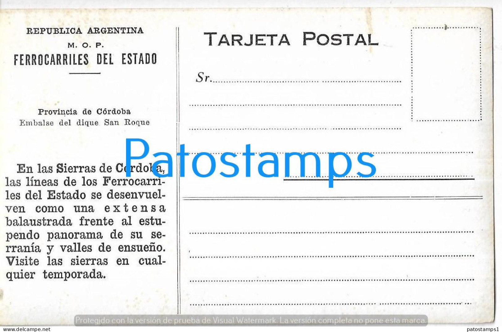 226708 ARGENTINA CORDOBA EMBALSE DEL DIQUE SAN ROQUE TREN TRAIN POSTAL POSTCARD - Argentinien