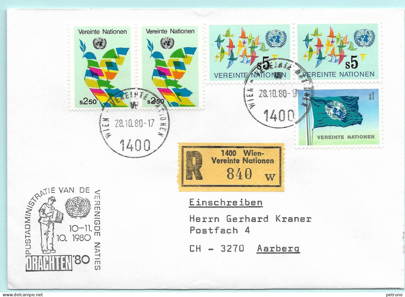 UNO-Wien R-Brief Tag Der Briefmarke Drachten NL Erinnerungsstempel MI-No 94 - Covers & Documents