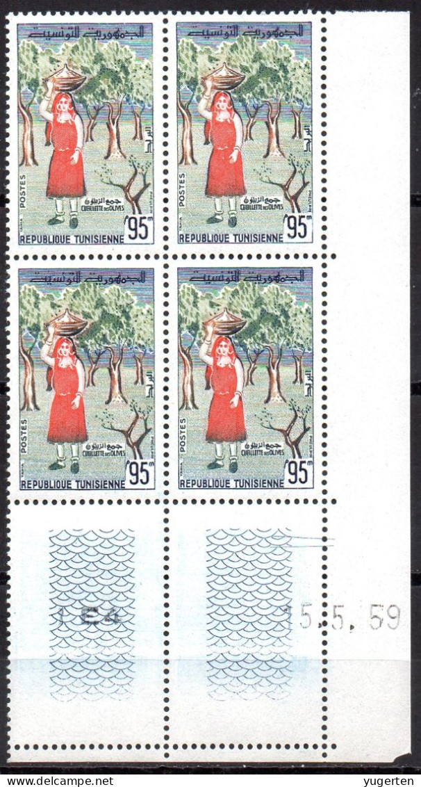 TUNISIE TUNISIA 1959 - 4v - MNH - Dated Corner Gathering Olives - Olivier - Olive Tree - Oliven Baum - Olijven - Olivos - Bäume