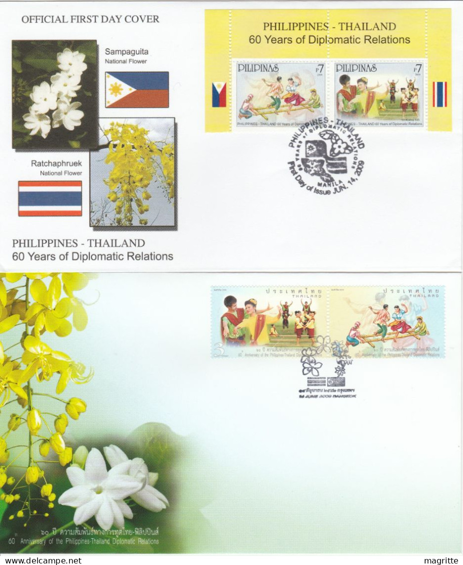 Philippines Thailande 2009 FDC's Danses Danse Emission Commune  Filippines Thailand FDC 's Joint Issue Dances Dance - Emissions Communes