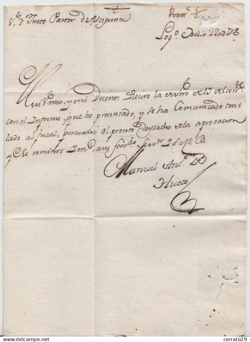 1796 - RIOXA - LOGROÑO - CARTA CON DESTINO VITORIA - ...-1850 Prephilately