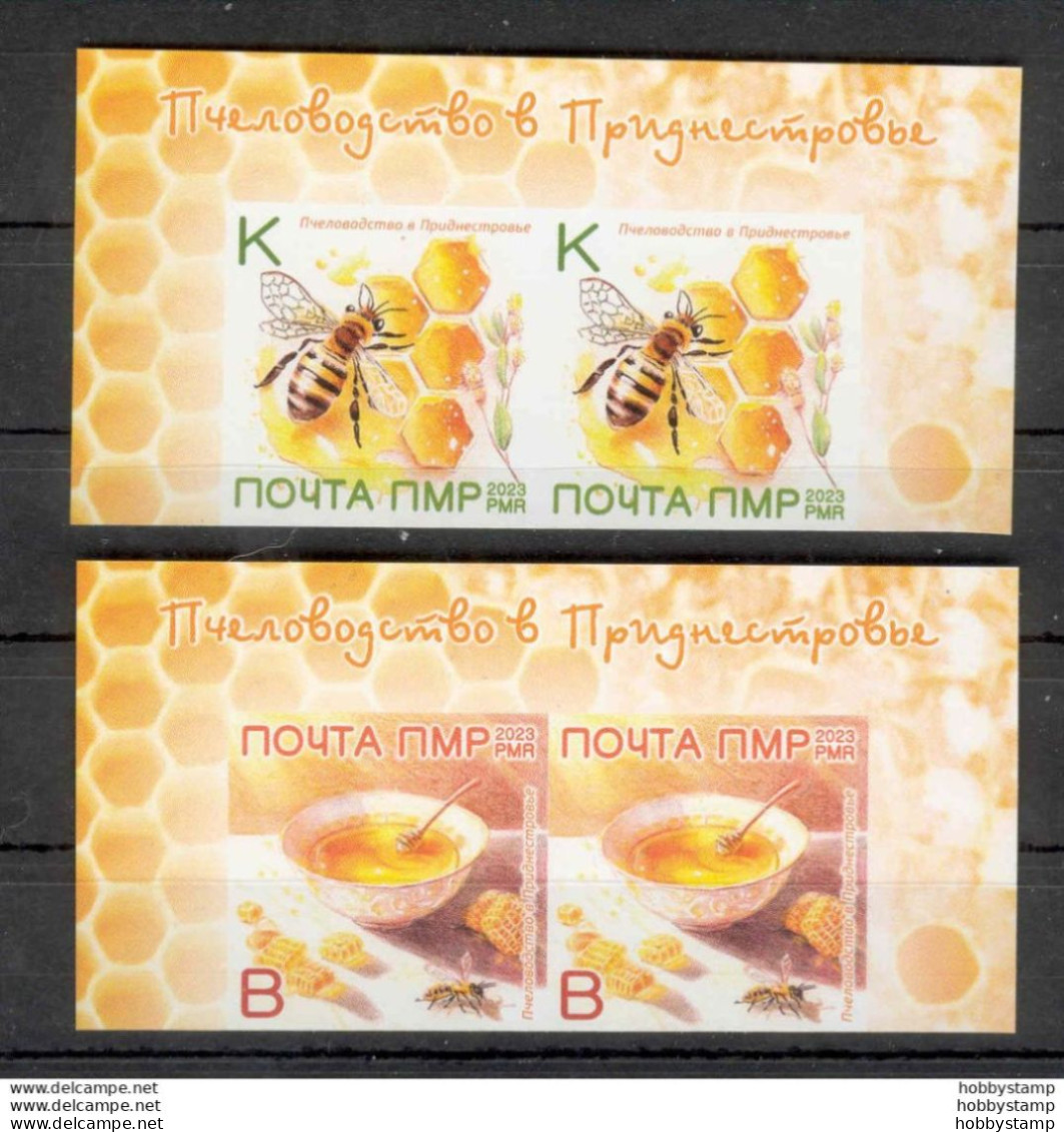 Label Transnistria 2023 Beekeeping Bees 2x2v**MNH Top Of The Sheet Imperforated - Fantasy Labels