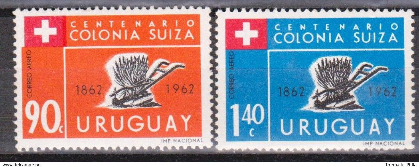 1962 URUGUAY New Hinged Yvert Air Mail 232/3 Colonia Suiza Swiss Colony - Uruguay