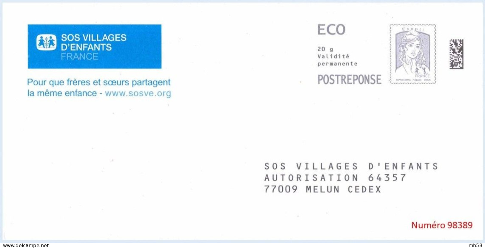 Entier FRANCE - PAP Enveloppe Postréponse SOS Villages D'Enfants 98389 Neuf ** - TVP Ciappa & Kawena Rouge - Prêts-à-poster:Answer/Ciappa-Kavena