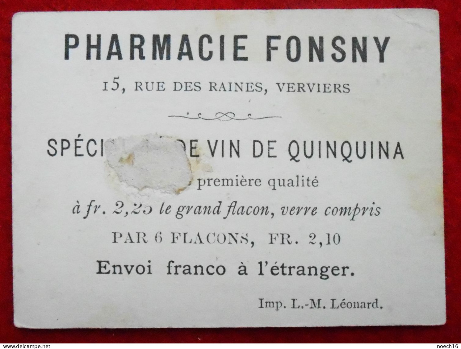 Chromo Publicité. Peau D'âne. Pharmacie Fonsny, Rue Des Raines, Verviers. Vin De Quinquina - Autres & Non Classés