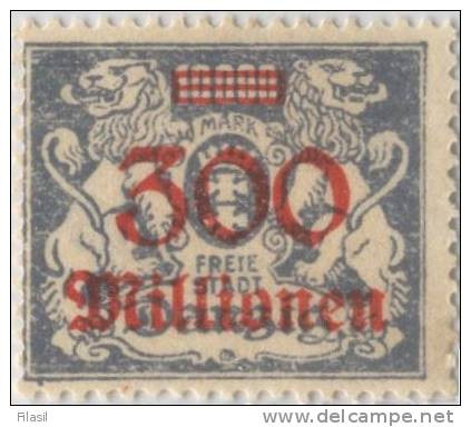 SI53D Europa Polonia DANZIG  Freie Stadt  Citta Libera 300 Mil M Su 10.000 M 1923 MLH Azzurro Grigio Rosso Usato Lusso - Mint