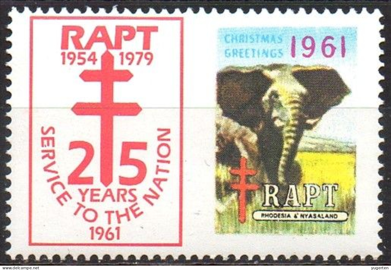 RODHESIA 1961 - Label - Local Post - RAPT - Elephants  Elephants Elefanten Elefantes Elefanti Fauna Animals Mammals - Elefantes