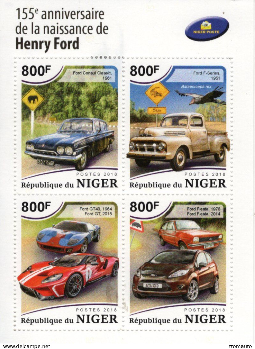 Niger 2018 -155e Anniversaire De HENRY FORD - Ford Consul-F Series Pickup-Ford GT-Ford Fiesta - 4v Sheet Neuf/MNH - Autos