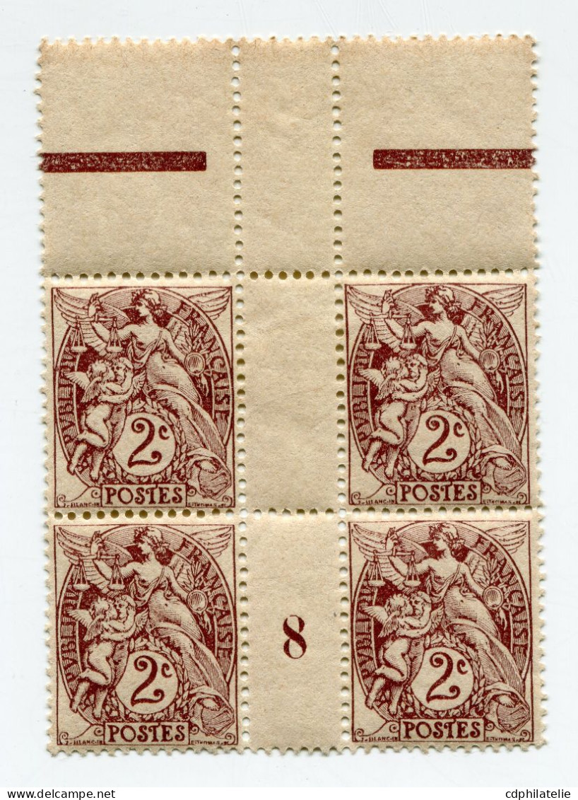 FRANCE N°108  ** TYPE BLANC IB EN BLOC DE 4 AVEC MILLESIME 8 ( 1908 ) - Millesimi