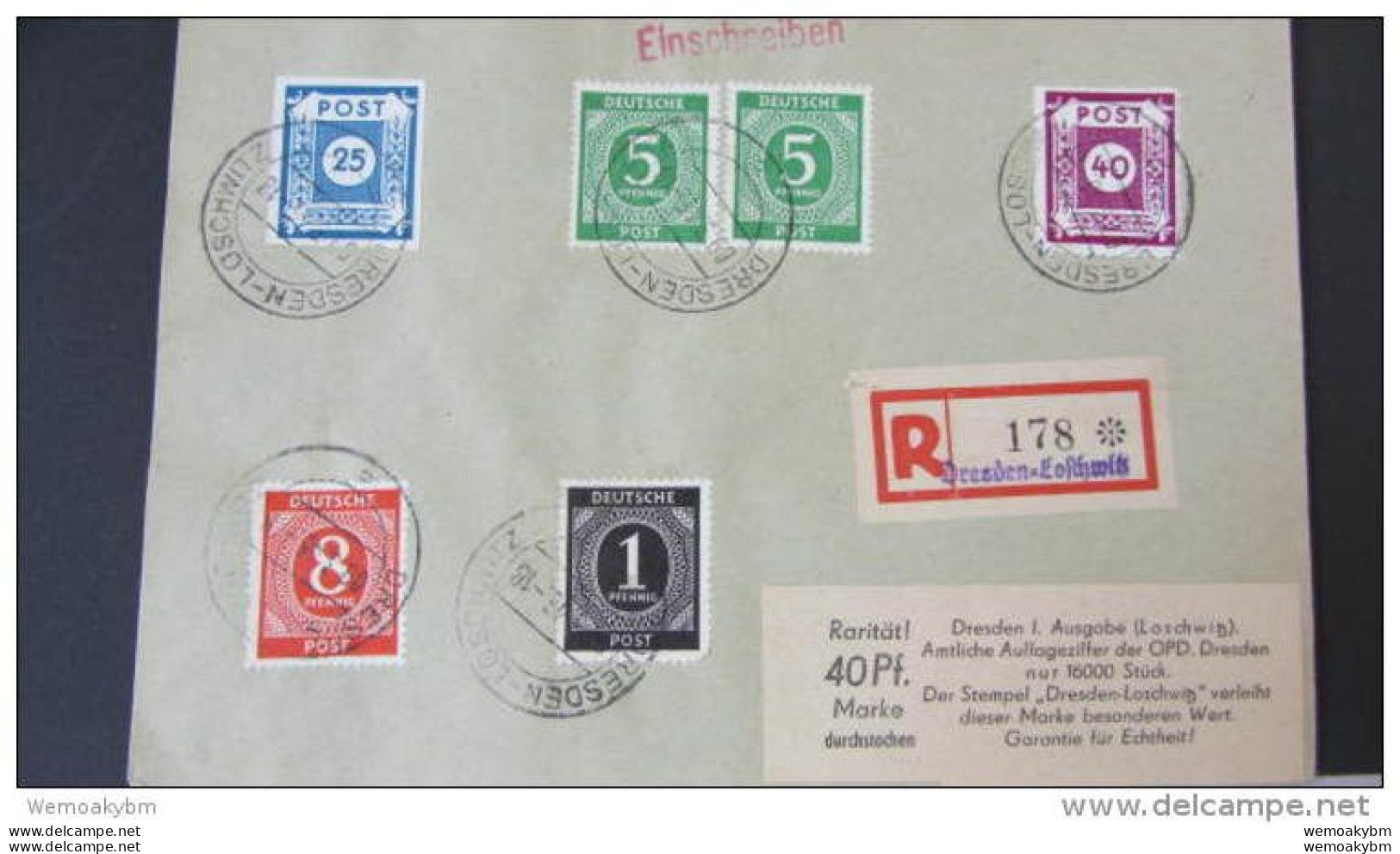 OPD: R-Brief Mit 40 Pf Loschwitz Dst. Auf Portoger.Fernbf MiF Mit 25 Pf Aus Dresden-Loschwitz (178)  9.3.46 Knr: 50 G Ua - Lettres & Documents