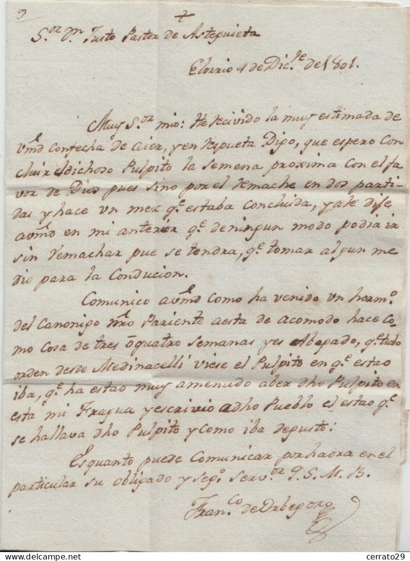 1801 - MONDRAGON - VITORIA - CARTA ESCRITA EN ELORRIO (VIZCAYA ) CON DESTINO VITORIA - ...-1850 Prefilatelia
