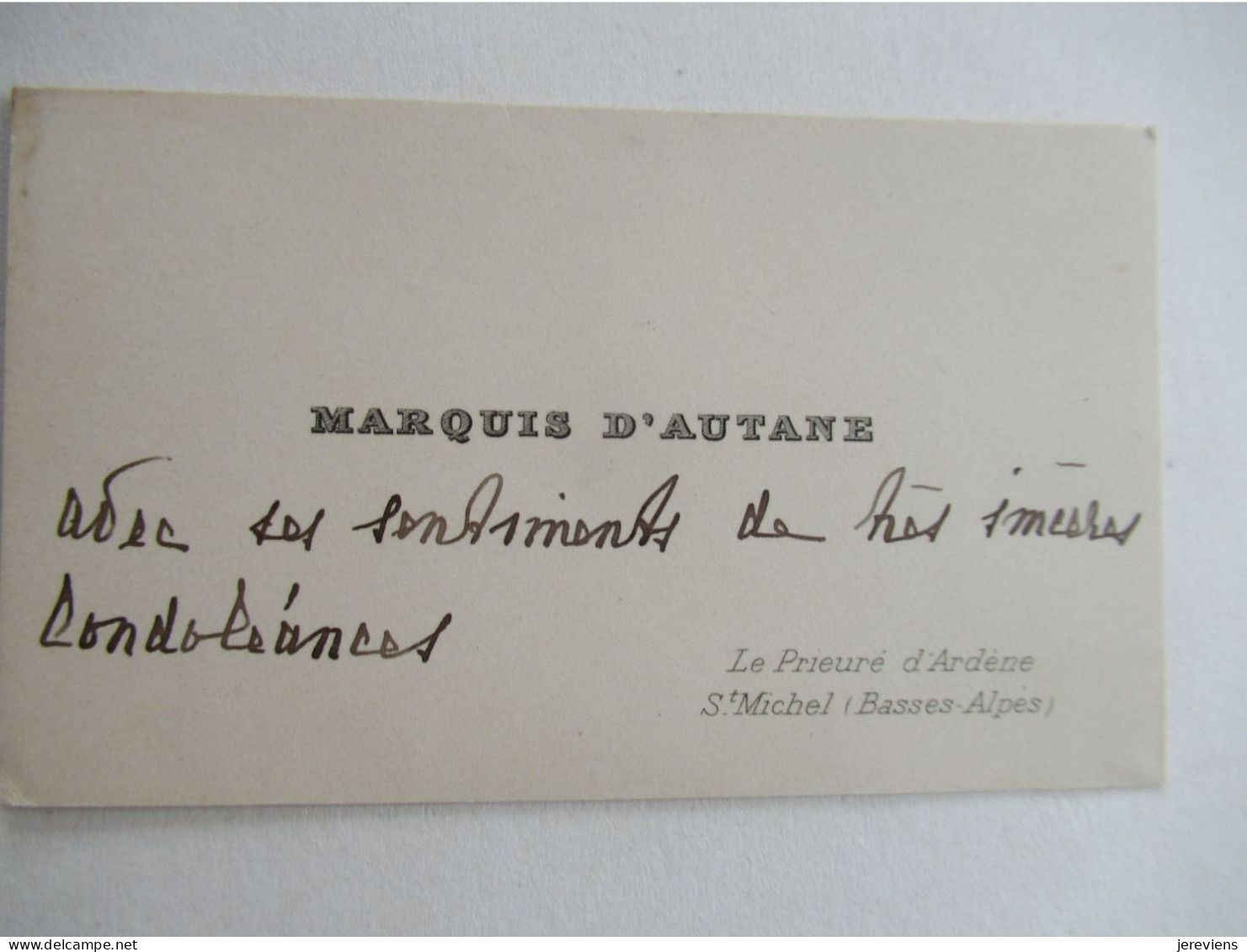 Marquis D Autane St Michel Basses Alpes - Visiting Cards