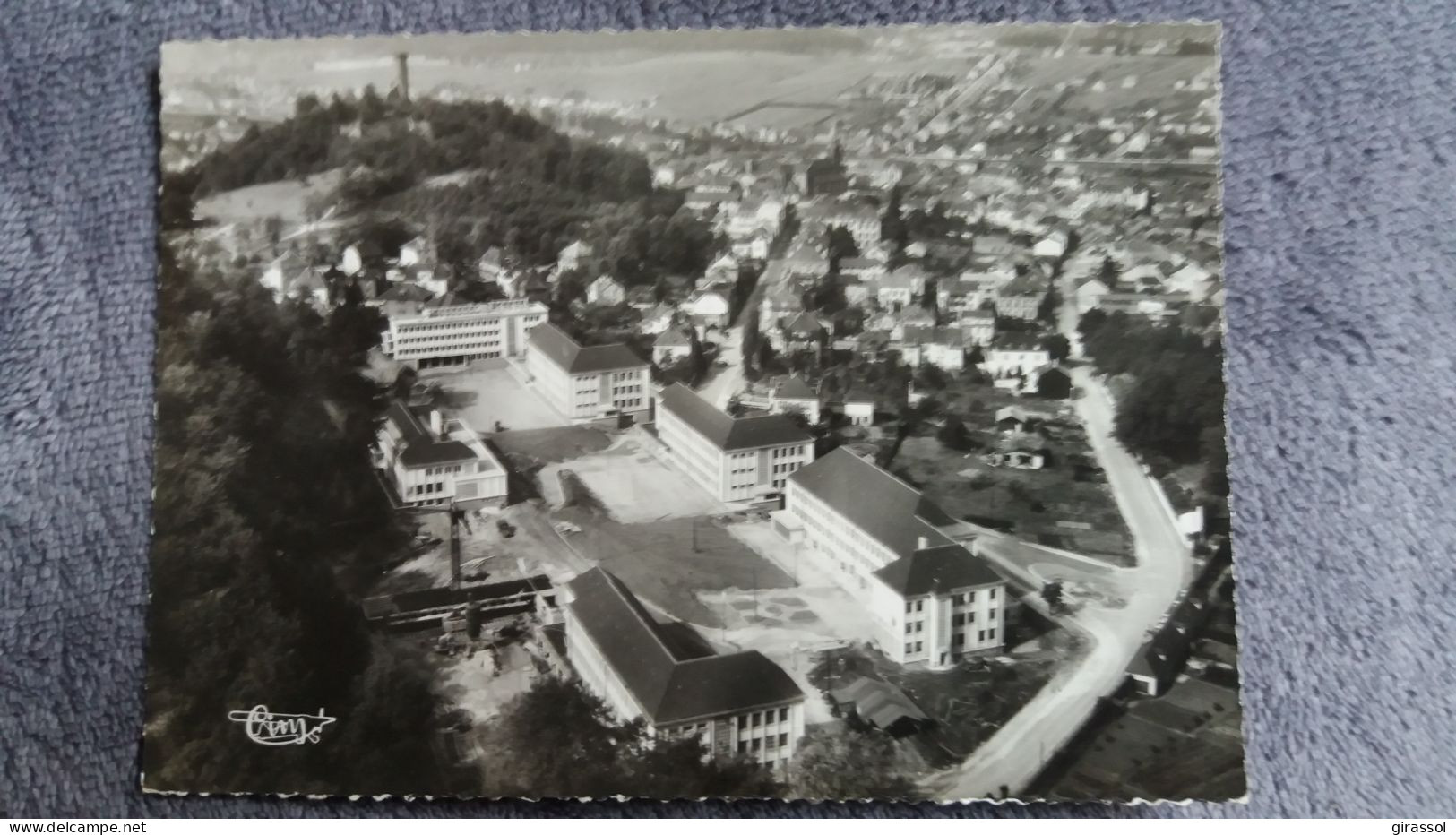 CPSM FORBACH MOSELLE 57 VUE AERIENNE EN 1 ER PLAN LE NOUVEAU LYCEE MIXTE ED COMBIER 1959 TIMBRE ARRACHE - Forbach