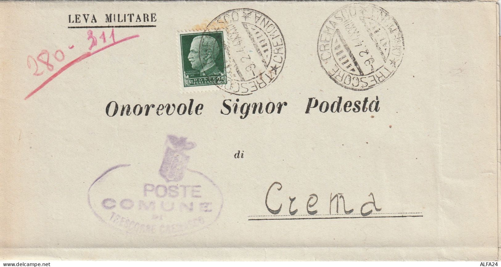 LETTERA 1944 RSI C.25 TIMBRO TRESCORE CREMASCO CREMONA (YK997 - Marcophilie