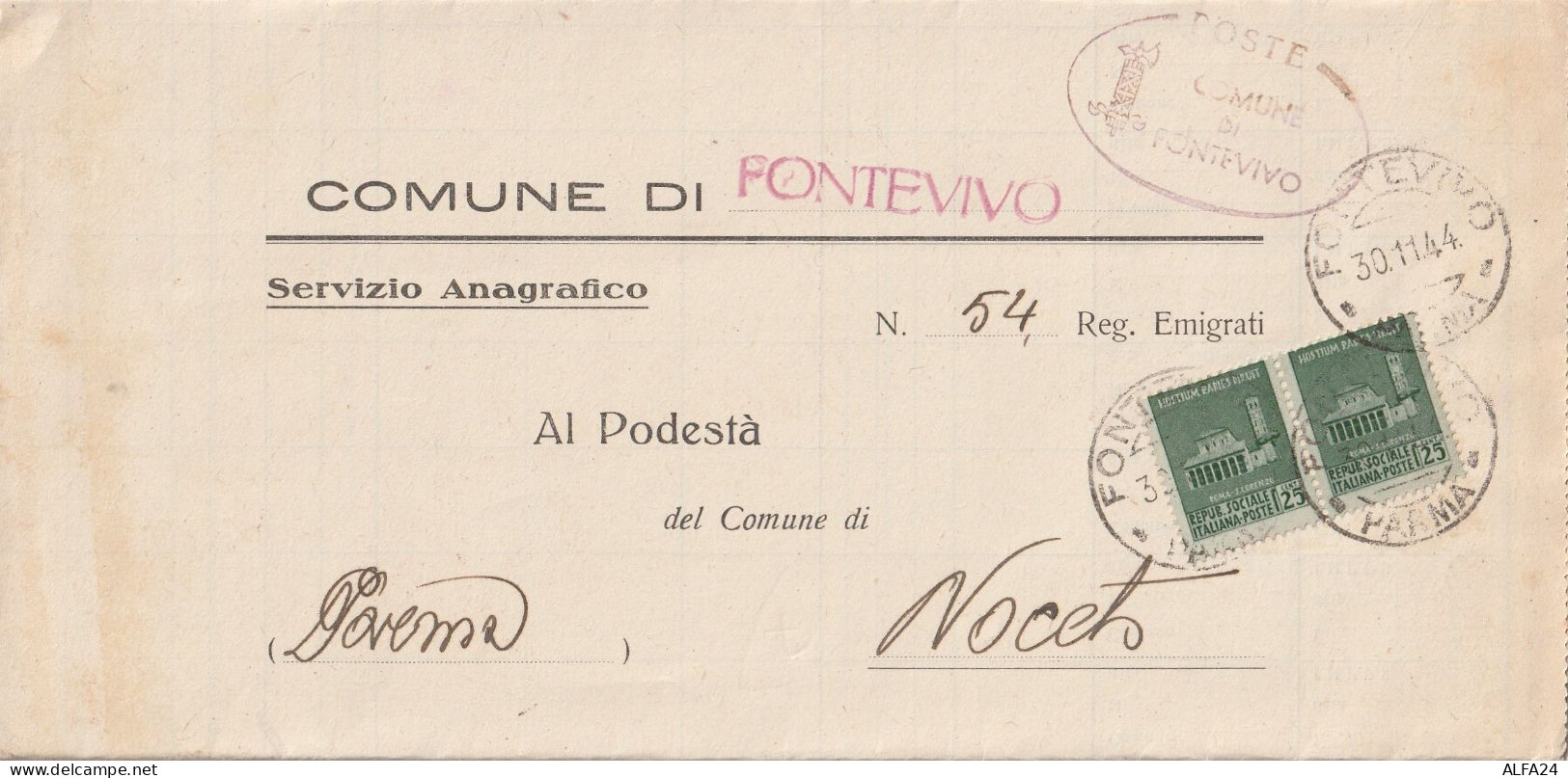 LETTERA 1944 RSI 2X25 MONUM DIST TIMBRO FONTEVIVO PARMA (YK975 - Marcofilie