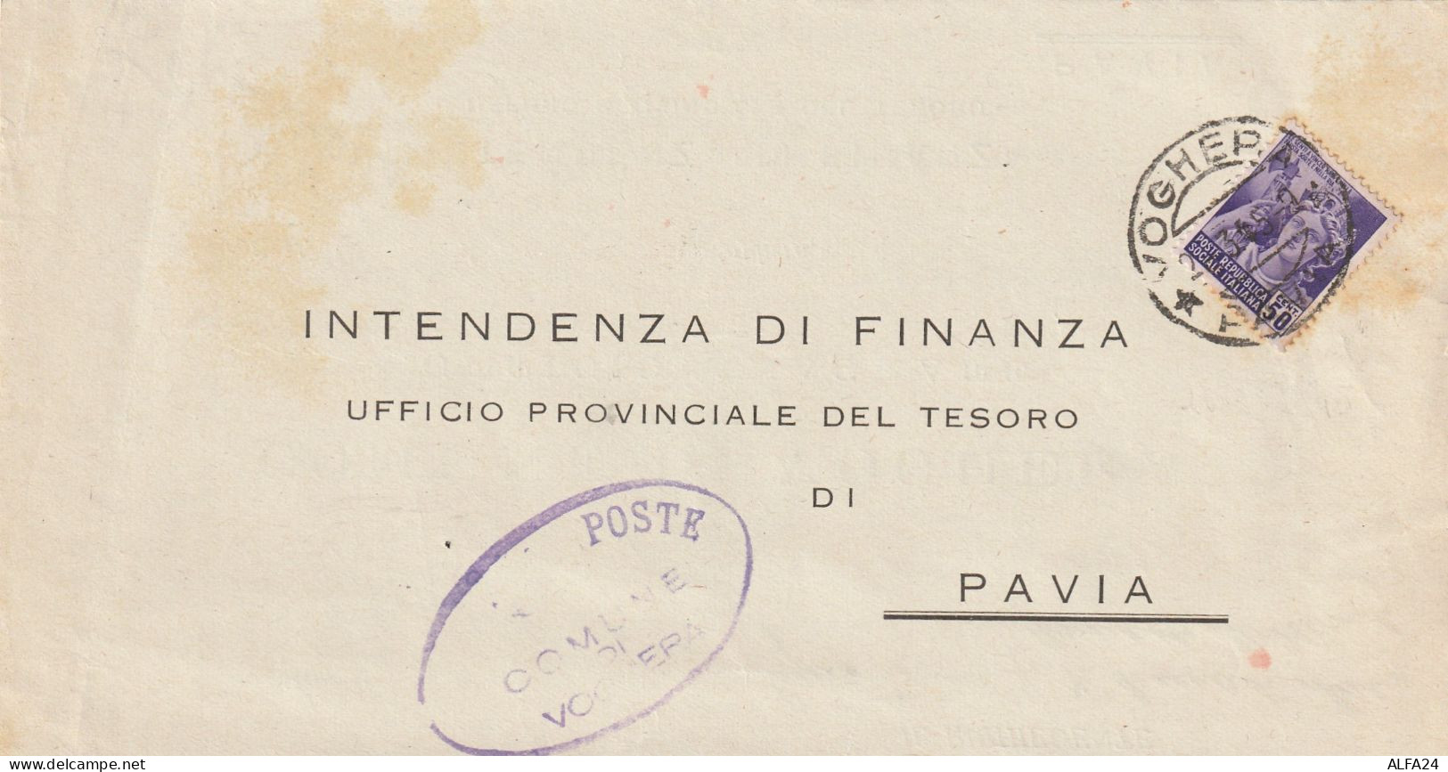 LETTERA 1945 RSI C.50 MON DIST TIMBRO VOGHERA -INTENDENZA FINANZA (YK963 - Marcophilia