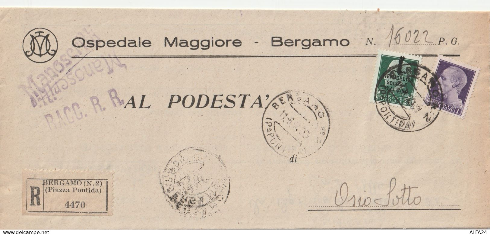 RACCOMANDATA 1944 RSI C.25 SS+ 1 TIMBRO BERGAMO OSIO SOTTO (YK954 - Poststempel