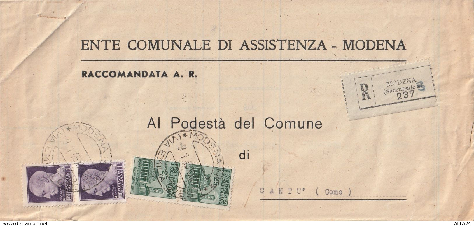 RACCOMANDATA 1945 RSI 2X1+2X25 MON DIST TIMBRO MODENA CANTU COMO (YK918 - Poststempel