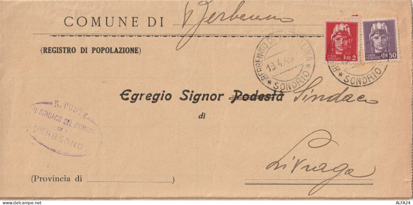 LETTERA 1946 LUOGOTENENZA L.2 +50 C TIMBRO LIVRAGA MILANO (YK914 - Marcophilia