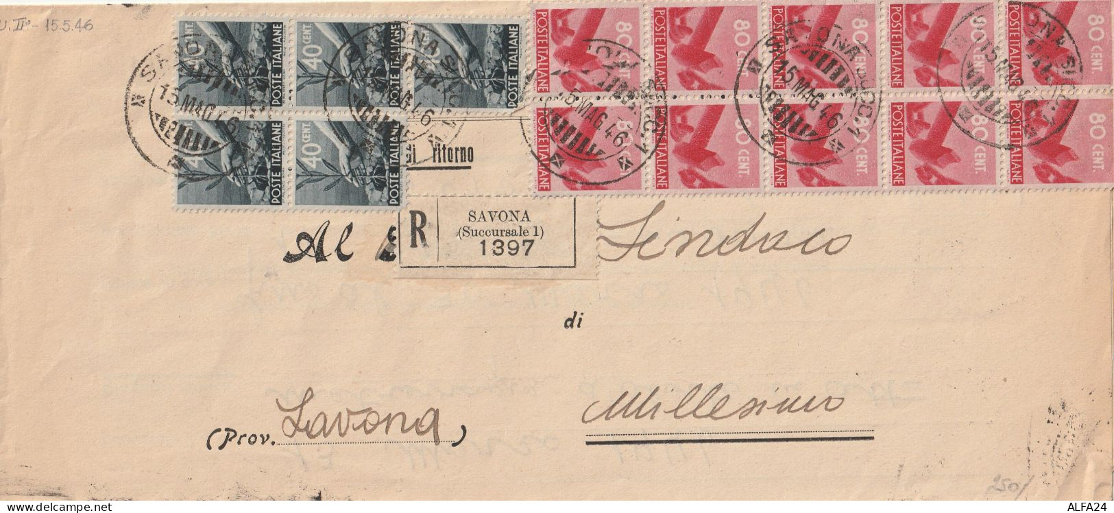 RACCOMANDATA 1946 LUOGOTENENZA 5X40+10*80 TIMBRO MILLESIMO SAVONA   (YK905 - Storia Postale