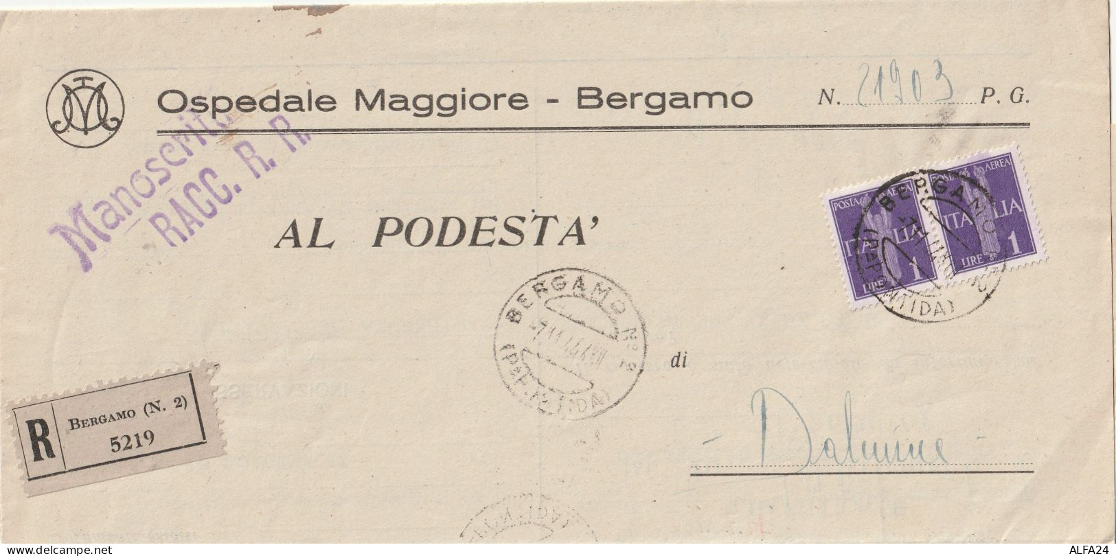 RACCOMANDATA 1944 RSI 2X1 PA TIMBRO BERGAMO  (YK897 - Poststempel