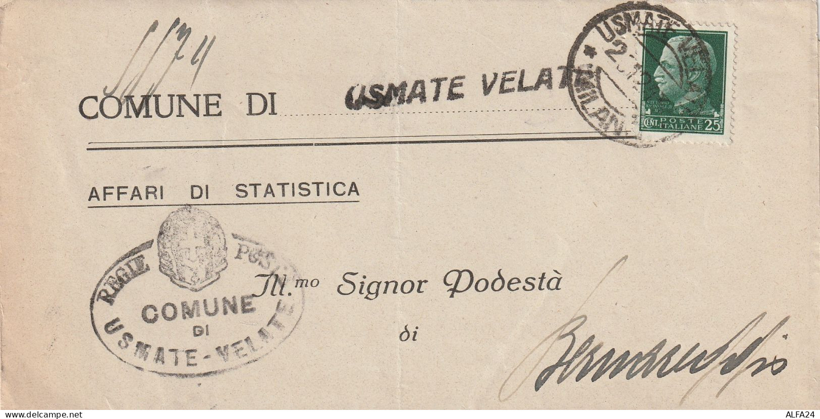 LETTERA 1943 RSI C.25 TIMBRO USMATE VELATE  (YK859 - Poststempel