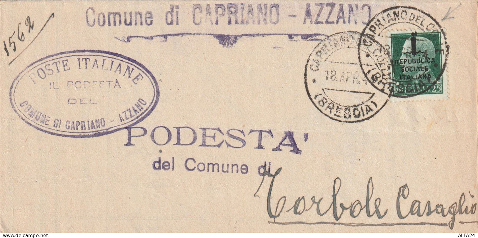 LETTERA 1944 RSI 25 SS TIMBRO CAPRIANO DEL COLLE BRESCIA  (YK851 - Poststempel