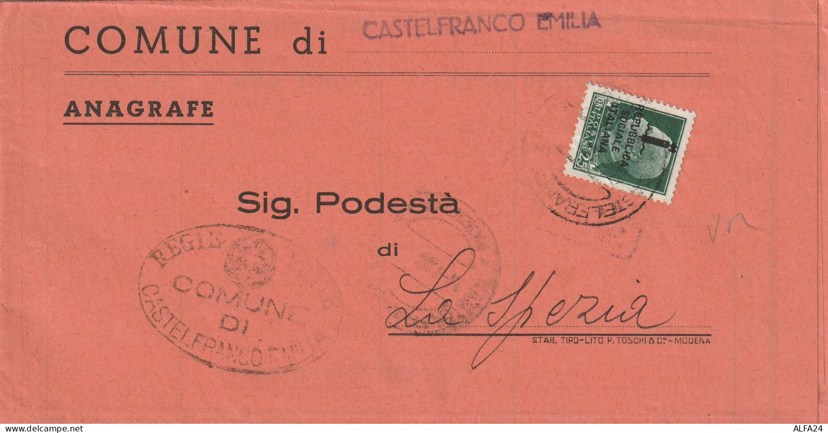 LETTERA DOPPIA SPEDIZIONE 1944 RSI 2X10+5---25 SS TIMBRO CASTELFRANCO EMILIA (YK846 - Marcophilia