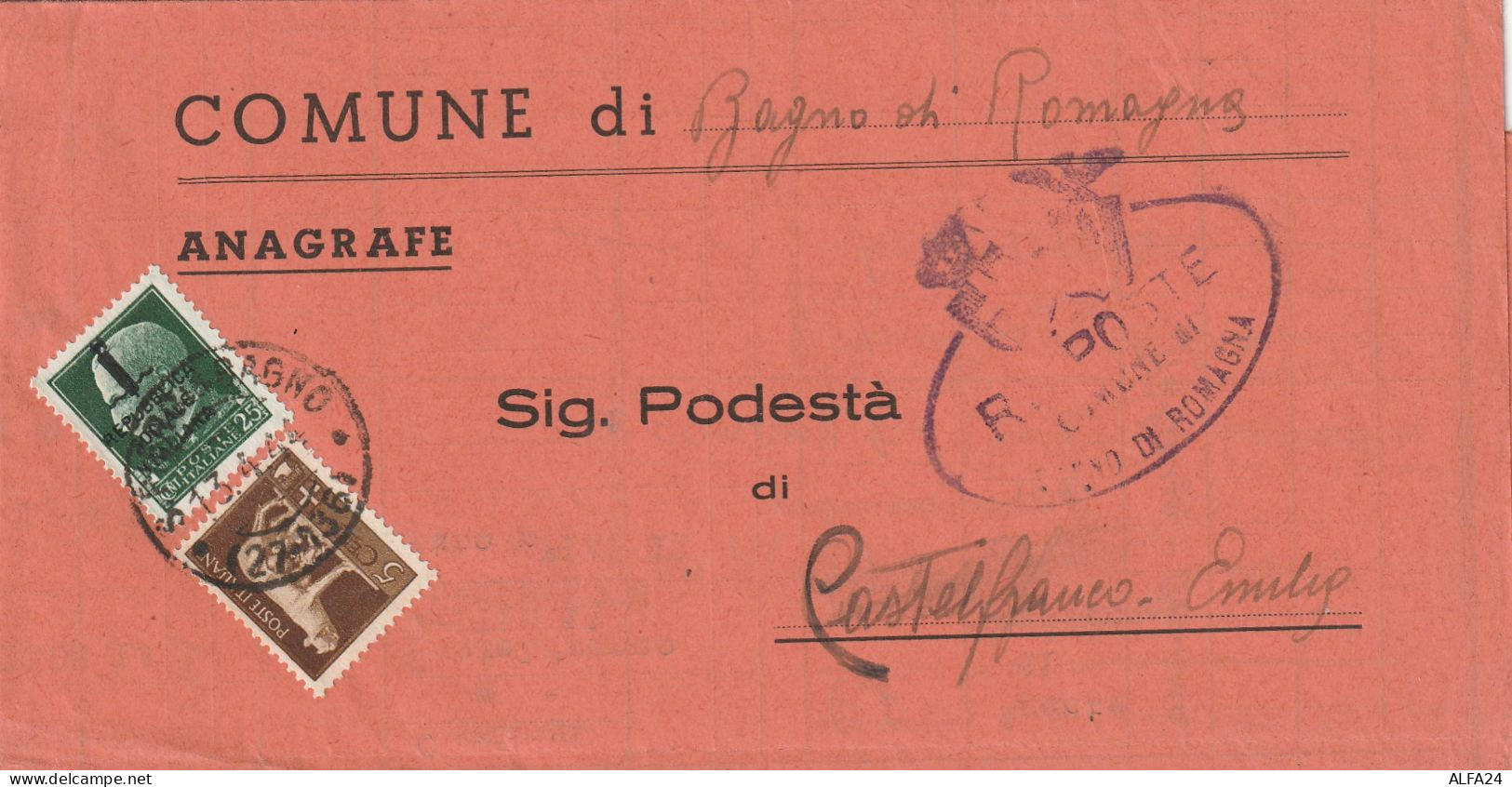 LETTERA DOPPIA SPEDIZIONE 1944 RSI 5+25 SS --25 SSTIMBRO CASTELFRANCO EMILIA (YK848 - Poststempel