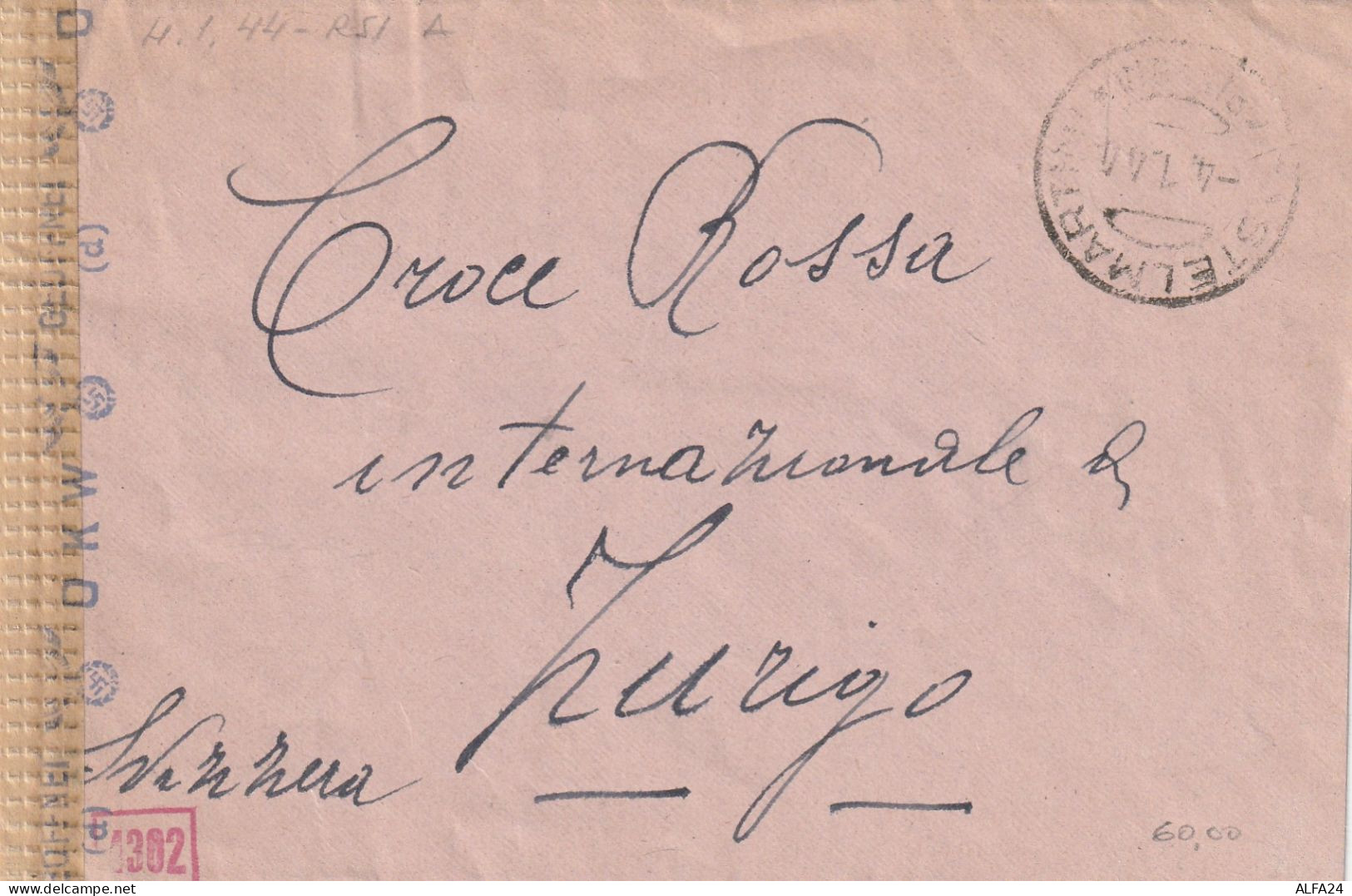 LETTERA IN FRANCHIGIA 1944 RSI DIRETTA CROCE ROSSA ZURIGO  (YK834 - Poststempel