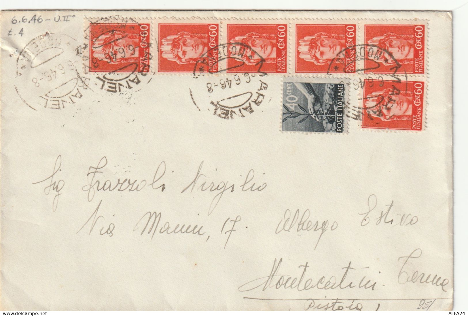 LETTERA 1946 LUOGOTENENZA 6X60 +40 C. TIMBRO MARANELLO MODENA MONTYECATINI TERME (YK769 - Marcophilia