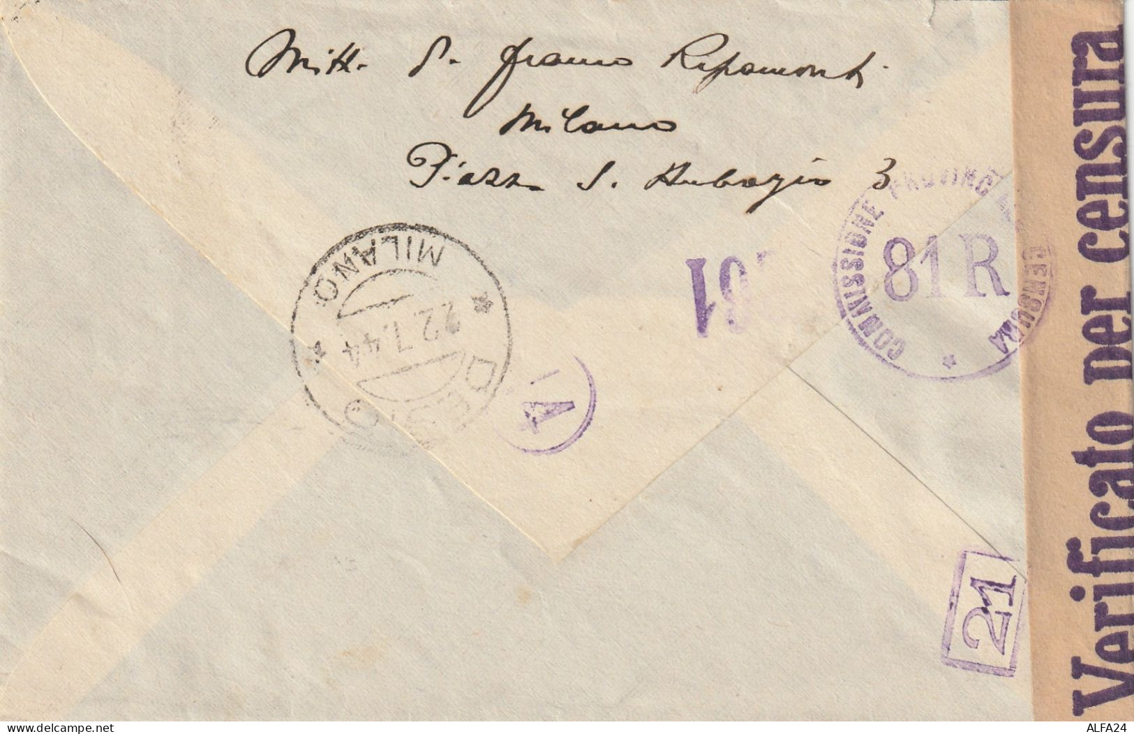 LETTERA 1944 RSI 2X10+30 SS TIR VERONA TIMBRO COMO FIRMA PERITO (YK763 - Poststempel