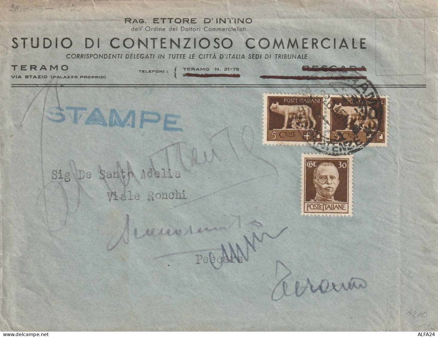 LETTERA 1945 LUOGOTENENZA 2X5+30 TIMBRO TERAMO PESCARA (YK770 - Storia Postale