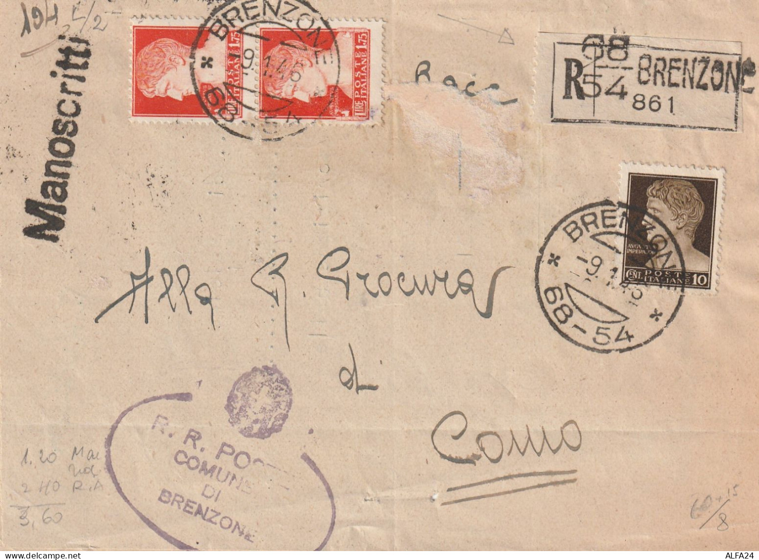 RACCOMANDATA 1946 LUOGOTENENZA 2X1,75+10 TIMBRO BRENZONE  (YK698 - Storia Postale