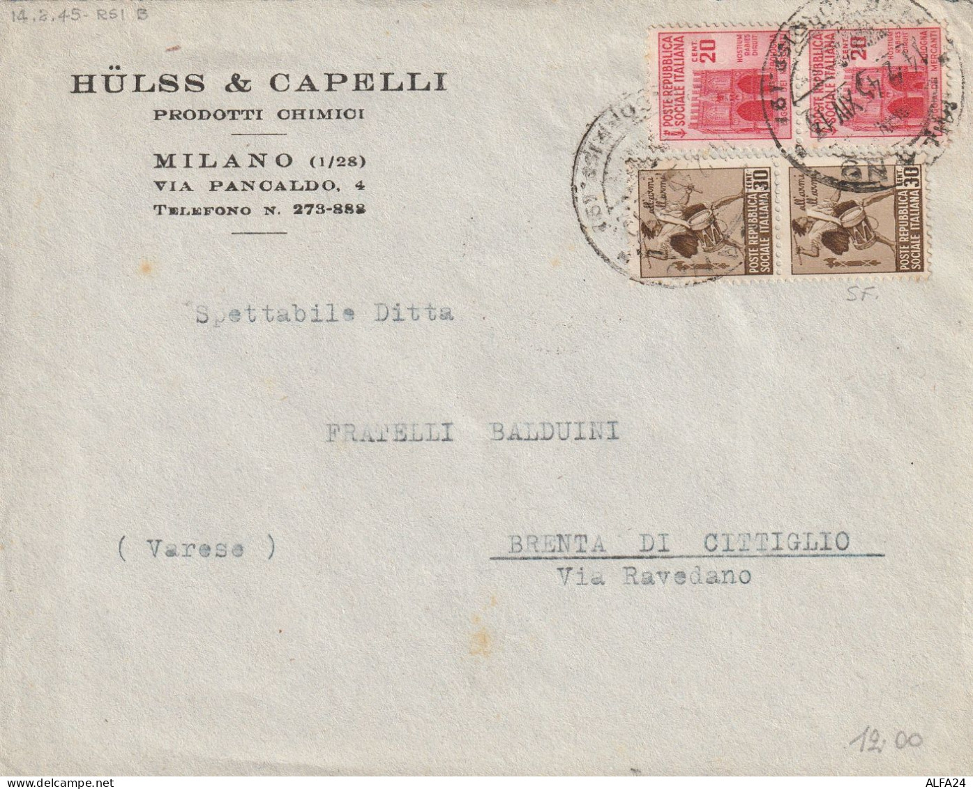 LETTERA 1945 RSI 2X20+2X30 MONUM DIST TIMBRO CITTIGLIO VARESE (YK629 - Poststempel