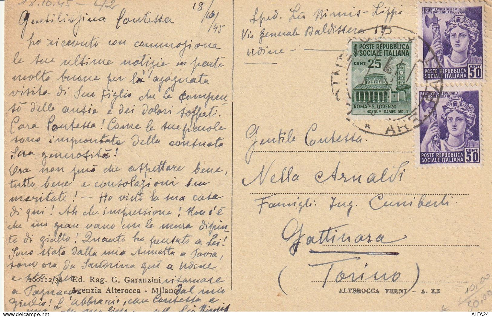 CARTOLINA 1945 LUOGOTENENZA 2X50+25 MON DIST   (YK583 - Poststempel