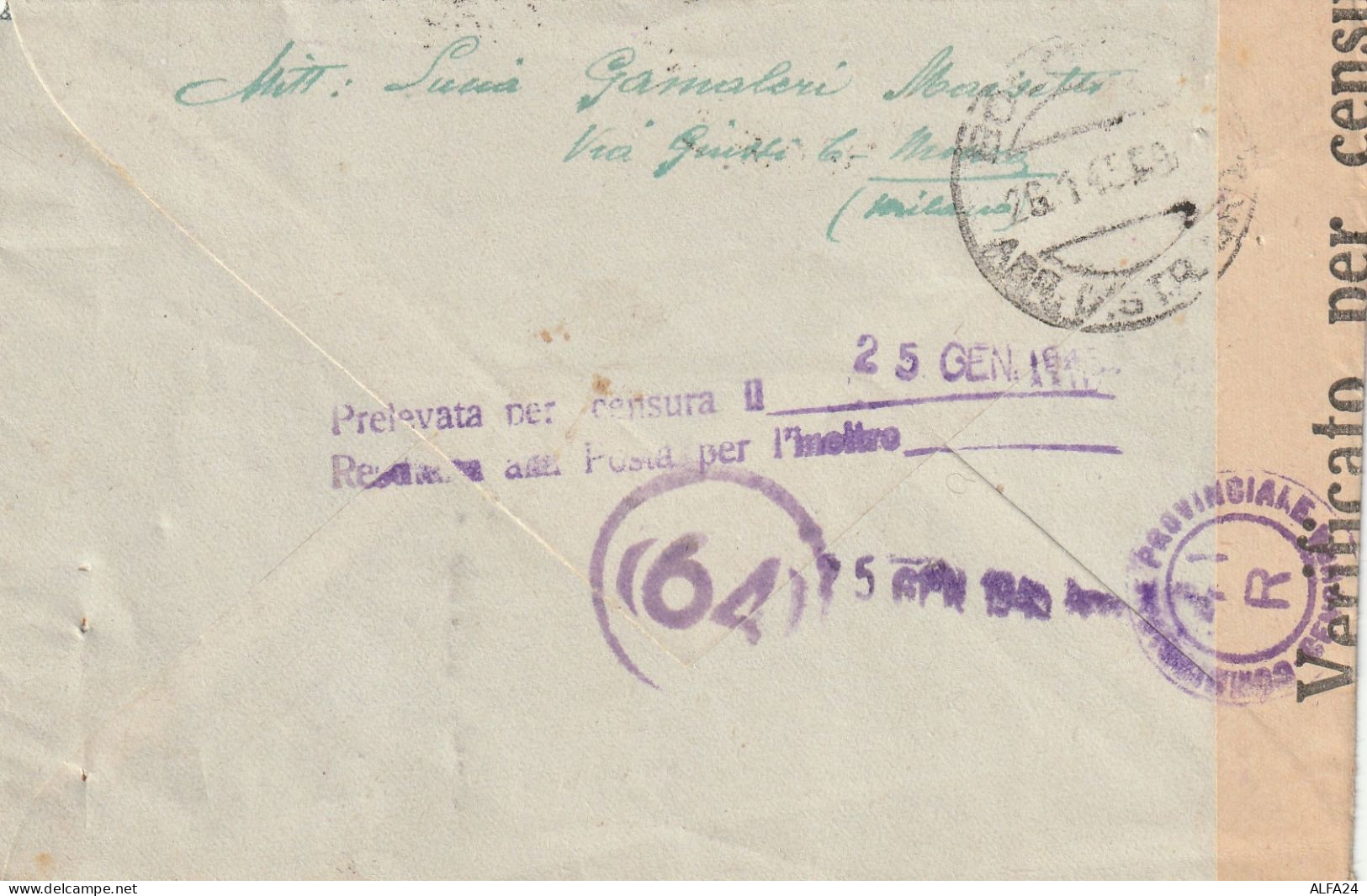 LETTERA 1945 RSI 50 MON DIST TIMBRO BOLOGNA CENSURA (YK577 - Marcophilia