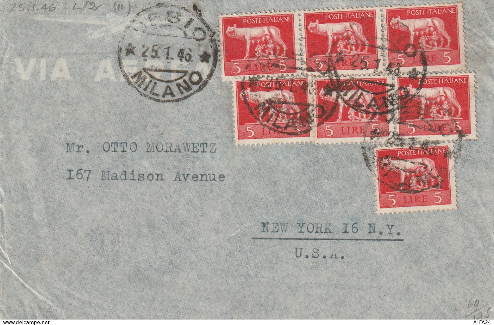 LETTERA LUOGOTENENZA 1946 7X5 DIRETTA USA TIMBRO DESIO MILANO  (YK566 - Marcophilia