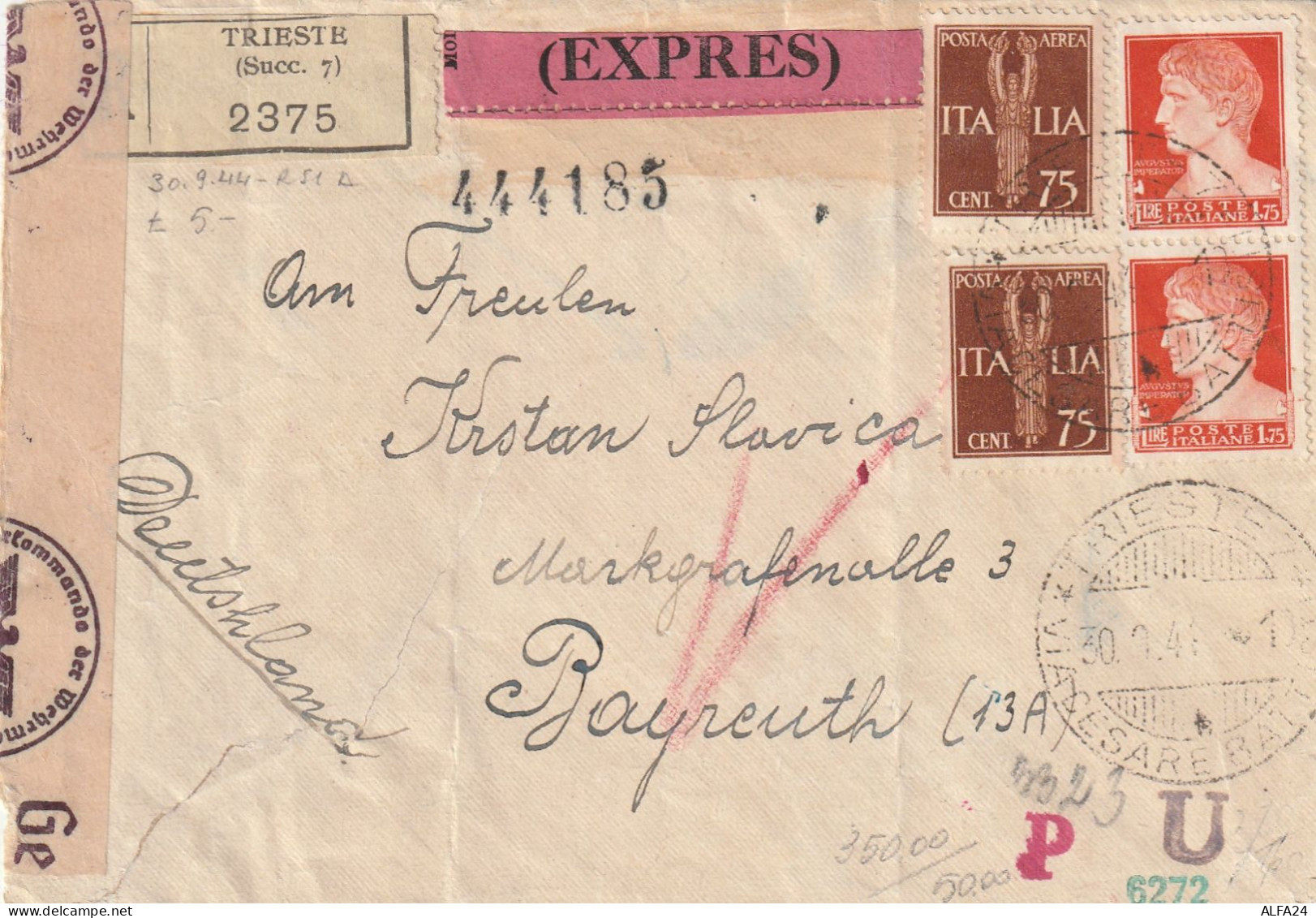 ESPRESSO 1944 RSI 2X75 PA +1,75 TIMBRO TRIESTE CENSURA NAZISTA (YK571 - Poststempel