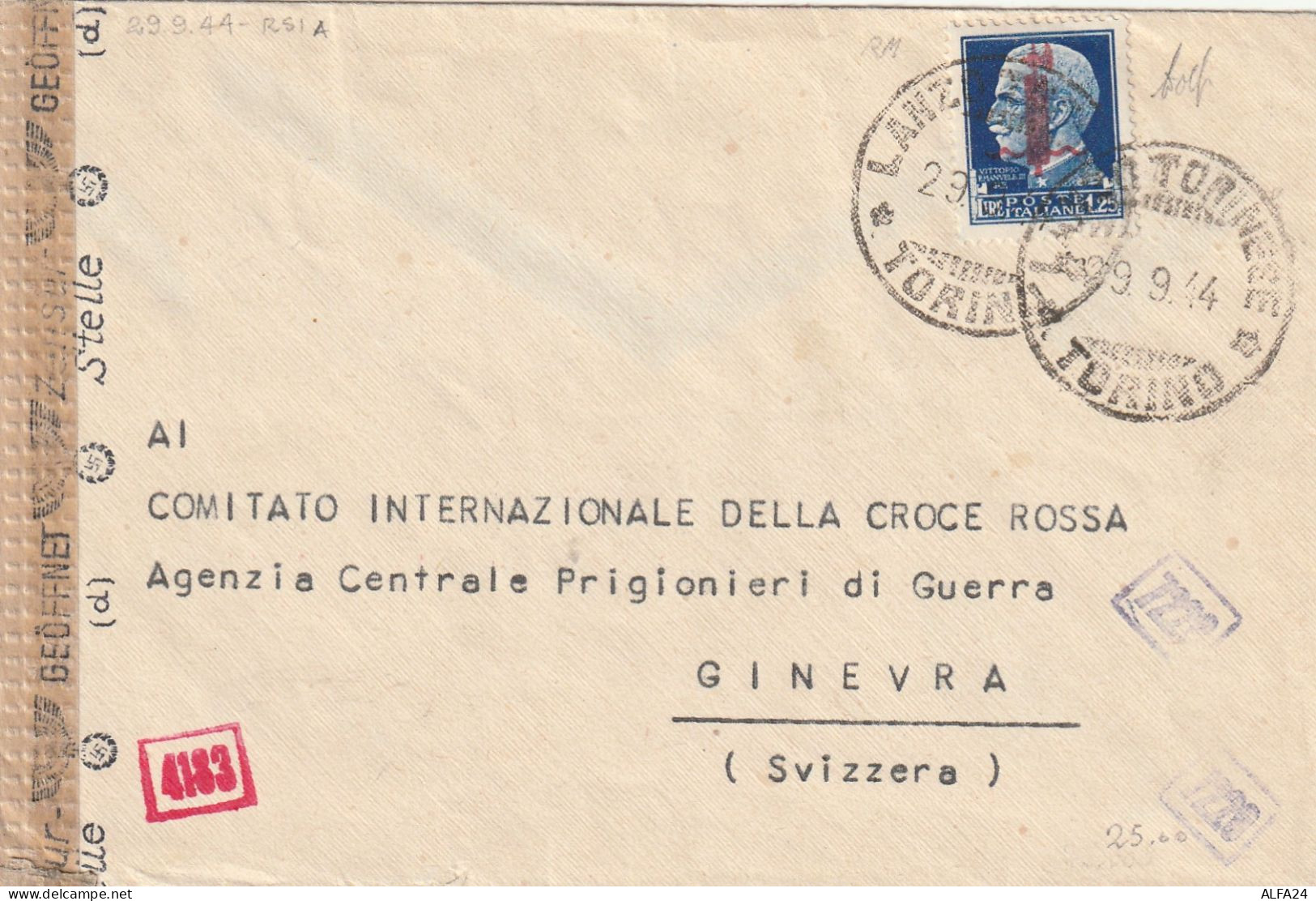 LETTERA 1944 RSI 1,25 SS TIMBRO LANZA TORINESE TORINO (YK558 - Marcophilia