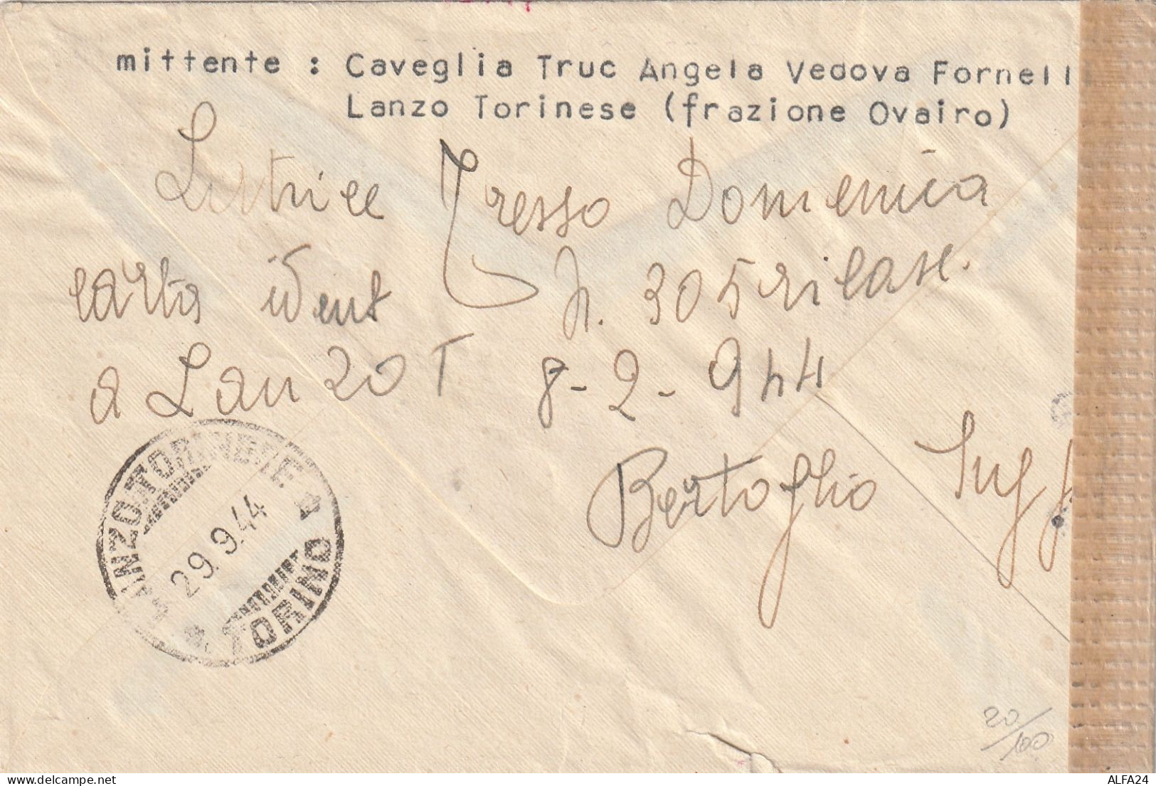 LETTERA 1944 RSI 1,25 SS TIMBRO LANZA TORINESE TORINO (YK558 - Marcophilia