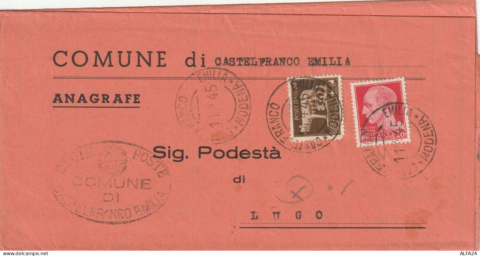 LETTERA DOPPIA SPEDIZIONE 1945 RSI 5+20--5+20 TIMBRO CASTELFRANCO D'EMILIA MODENA (YK553 - Marcophilia