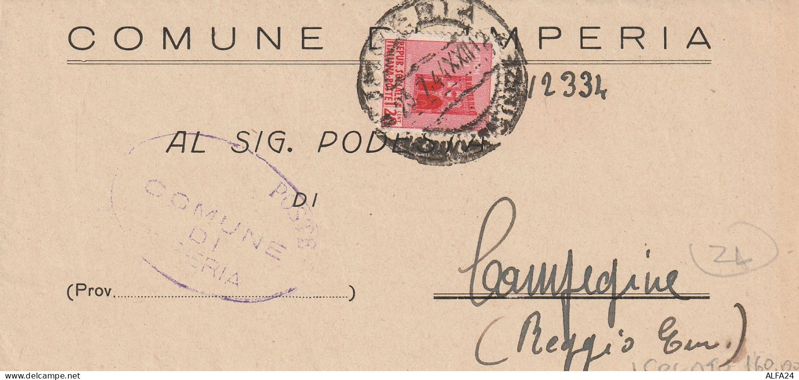 LETTERA 1944 RSI C.20 MON DIST TIMBRO IMPERIA CAMPEGINE REGGIO EMILIA (YK545 - Poststempel