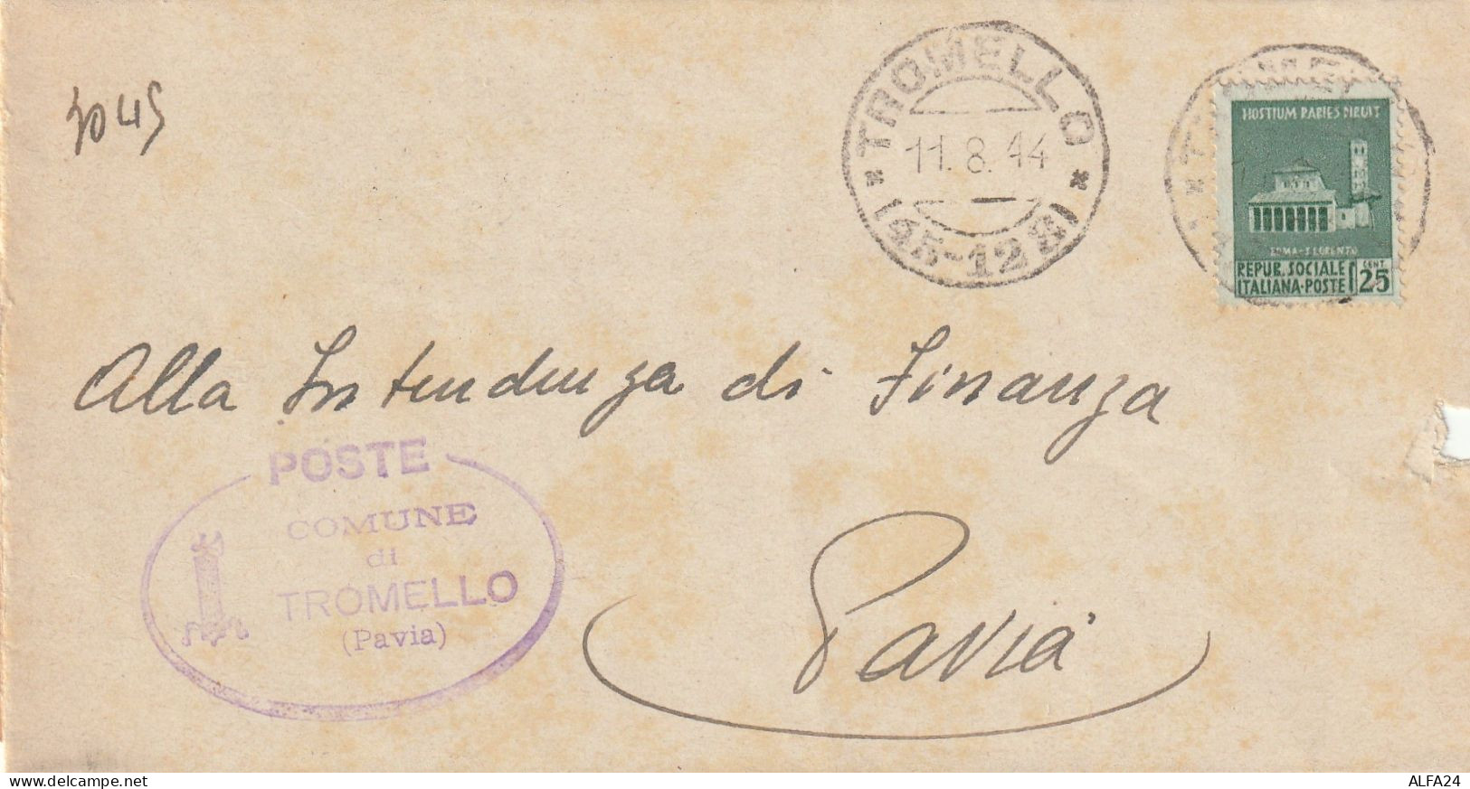 LETTERA 1944 RSI C.25 MON DIST TIMBRO TROMELLO PAVIA (YK546 - Marcofilía