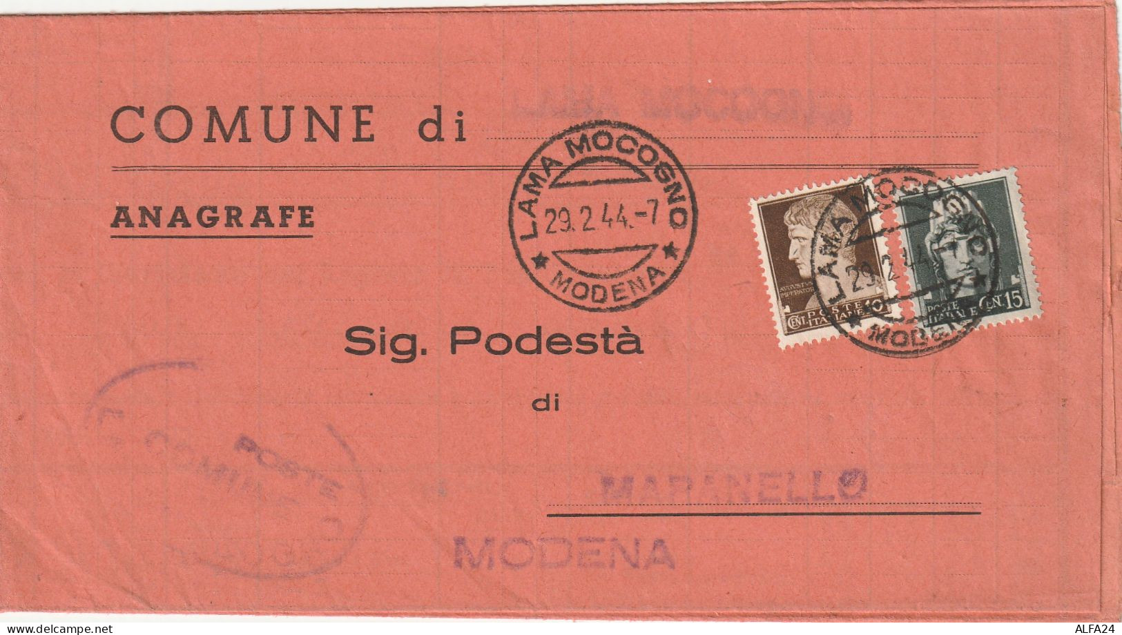 LETTERA DOPPIA SPEDIZIONE 1944 RSI C.15+10---C.15+10 TIMBRO MARANELLO LAMA MOCOGNO MODENA (YK528 - Marcophilie